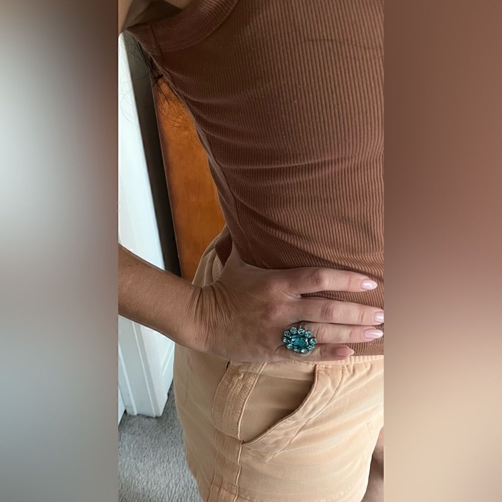 KRIKOR-COLLECTION Huge Krikor.de Blue Topaz Swarovski Crystal Silver Ring